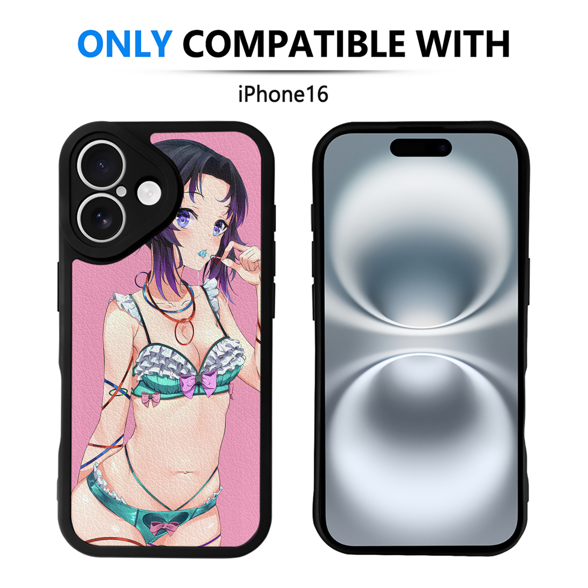 （画像用） 鬼滅の刃（きめつのやいば）蟲柱-胡蝶 しのぶ／こちょう しのぶ Kochou Shinobu 【iPhone 16シリーズ対応】シリコンスマホケース（レザー調） 材質：シリコン